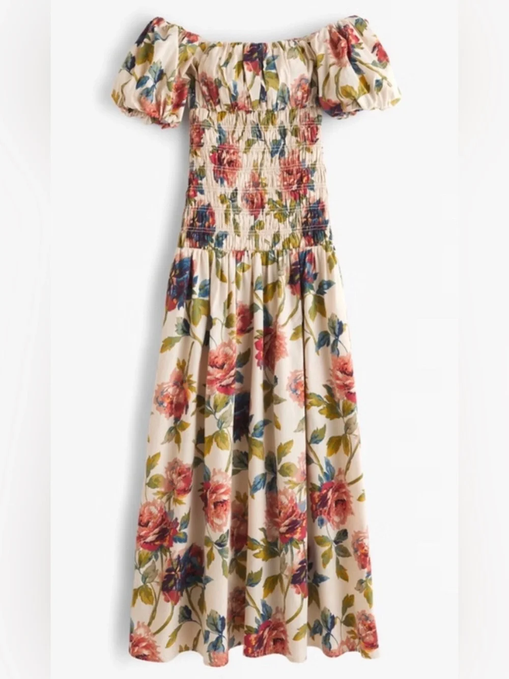 NWT Abercrombie & Fitch Smocked Drop-Waist Maxi Dress Floral Print Large